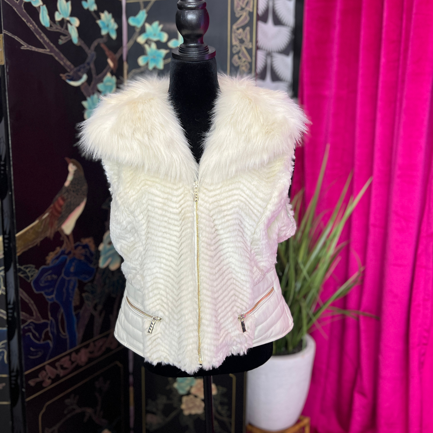 The Luxe Layers – Guess Faux Fur Vest & Pants Set