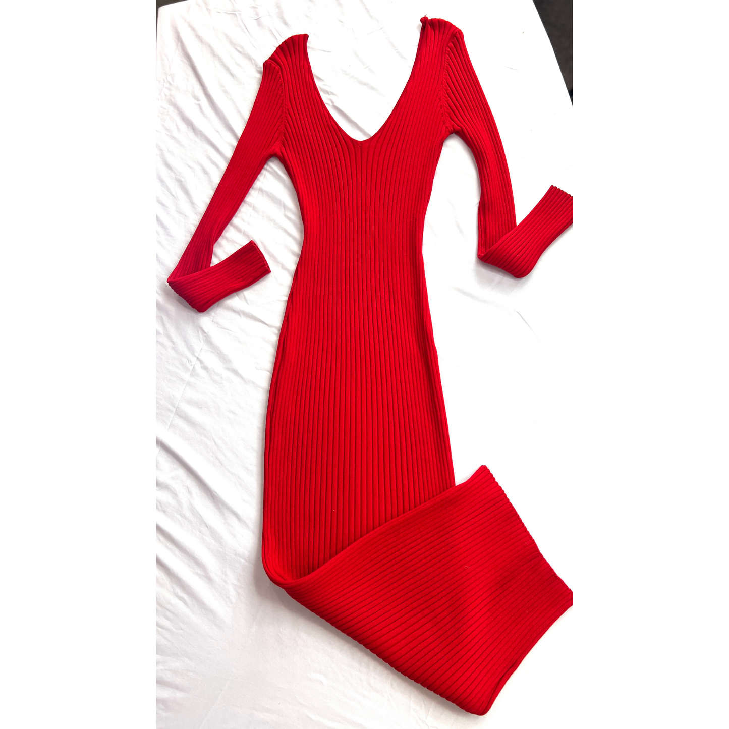 Fashion Nova Ribbed Knit Bodycon Maxi Dress - Red