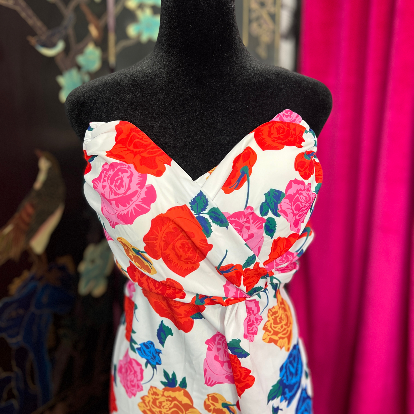 The Bloom Belle – Strapless Sweetheart Floral Tube Dress L