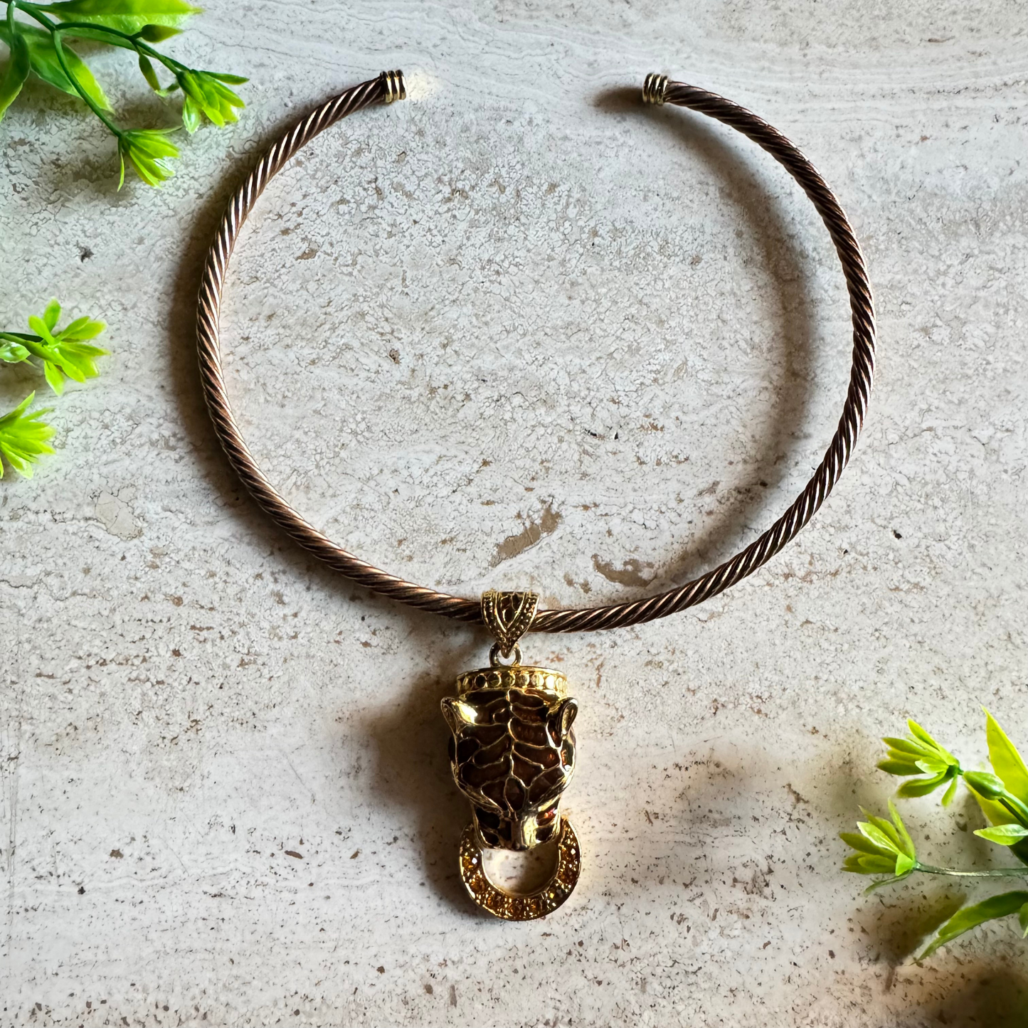 The Chaka - Vintage Statement Torque Collar Necklace with Jeweled Panther Pendant ✨