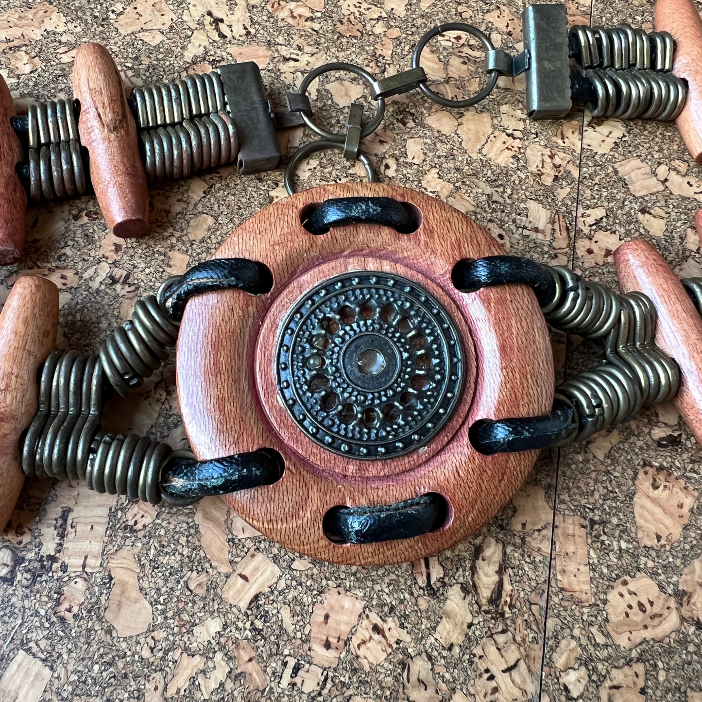 The Xena - Vintage Tribal Warrior Belt – Wood & Coil Metal Statement Waist Cincher
