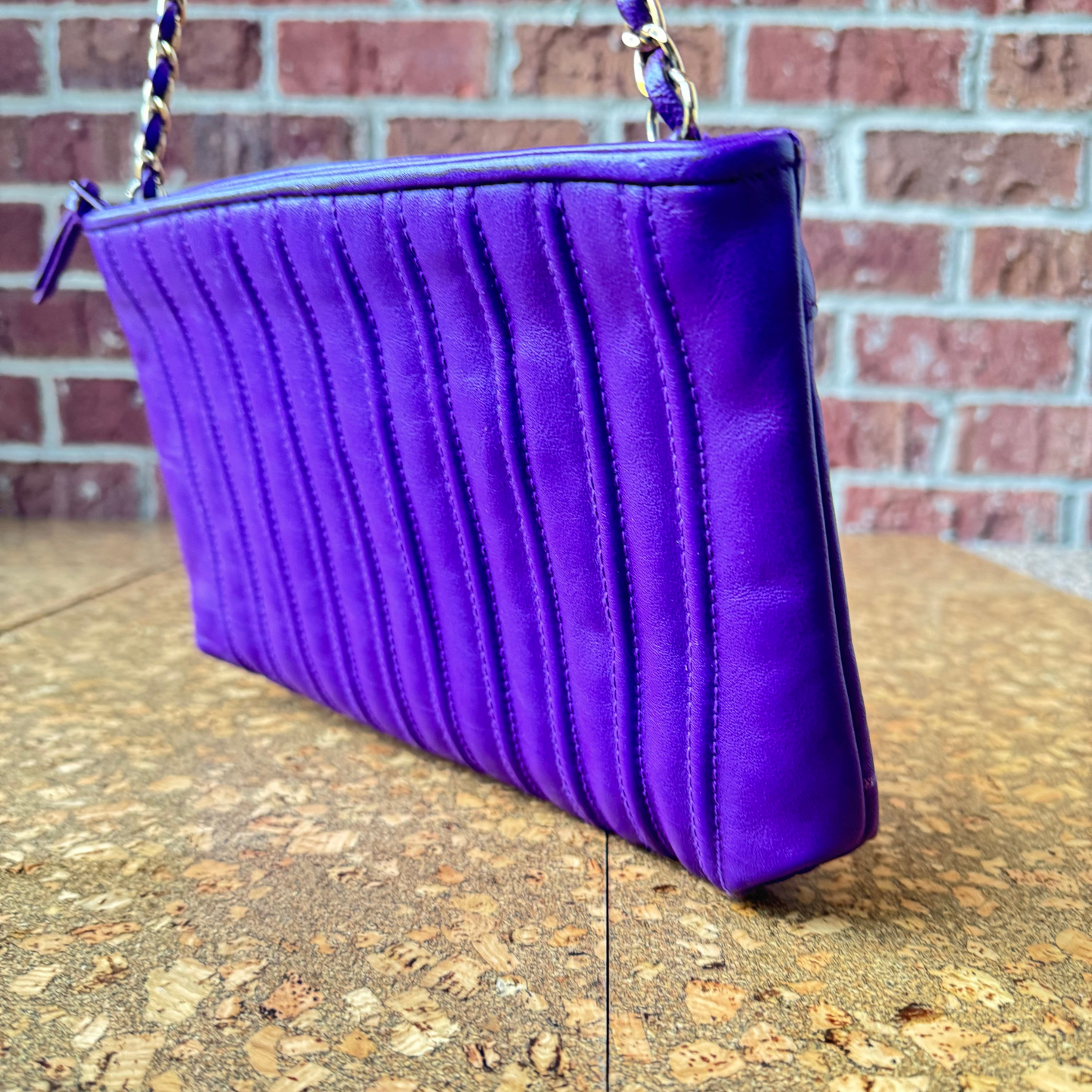 The Latifah - Regal Purple Leather Clutch Conversion w/ Gold Chain