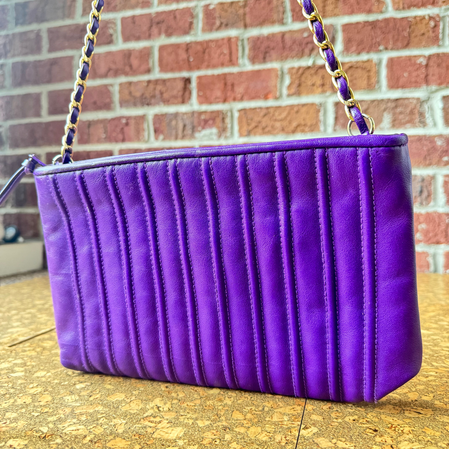 The Latifah - Regal Purple Leather Clutch Conversion w/ Gold Chain