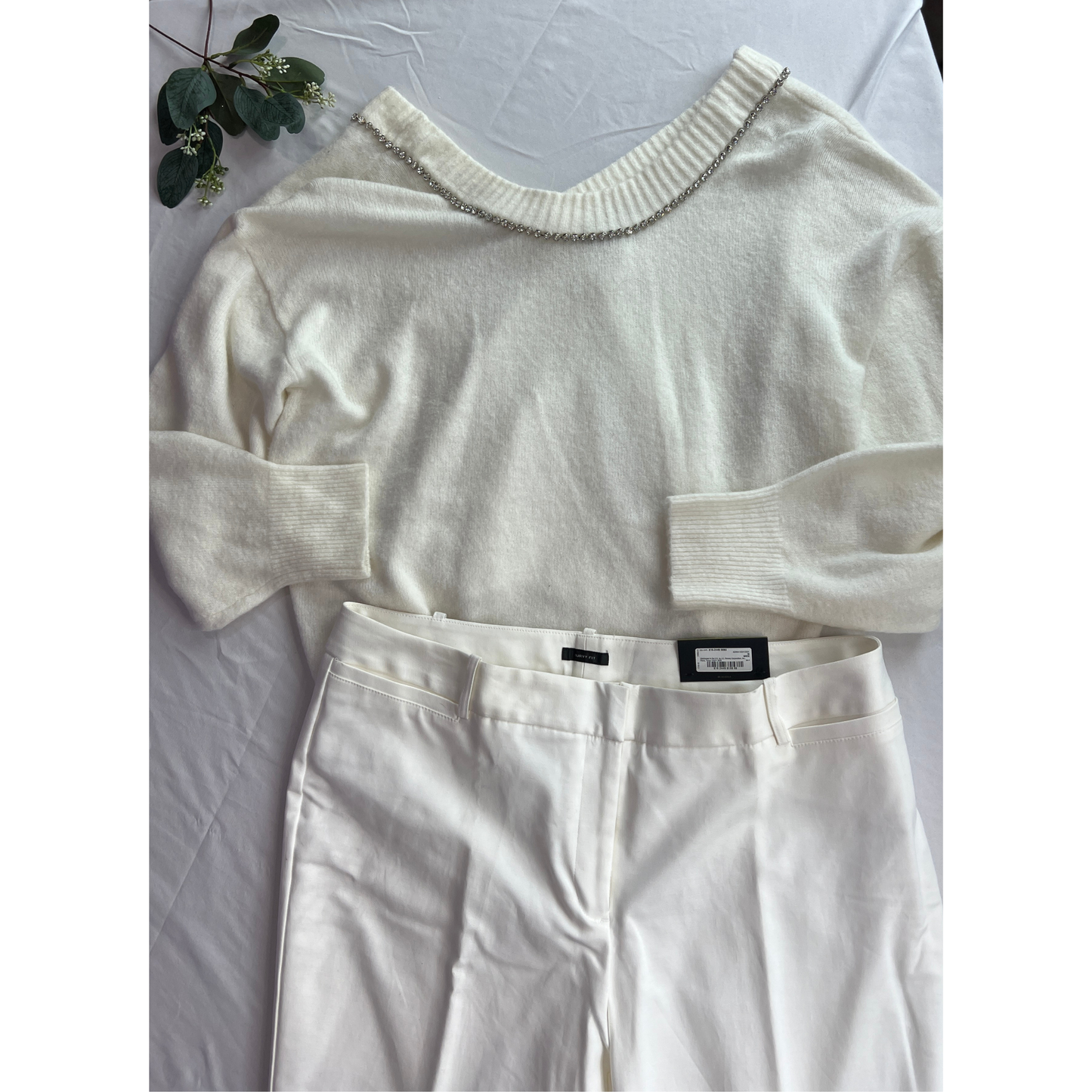 The Park Avenue – Cashmere Sweater & Crisp White Pants Set