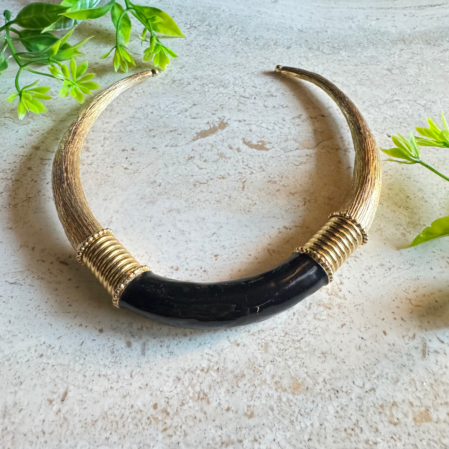 The Nina – Vintage Tribal-Inspired Collar & Cuff Set in Ebony and Gold ✨