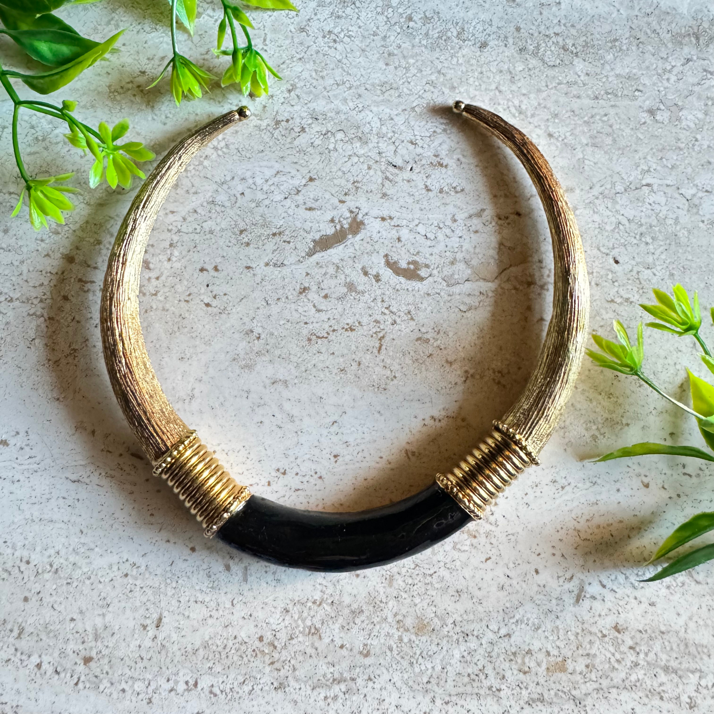 The Nina – Vintage Tribal-Inspired Collar & Cuff Set in Ebony and Gold ✨