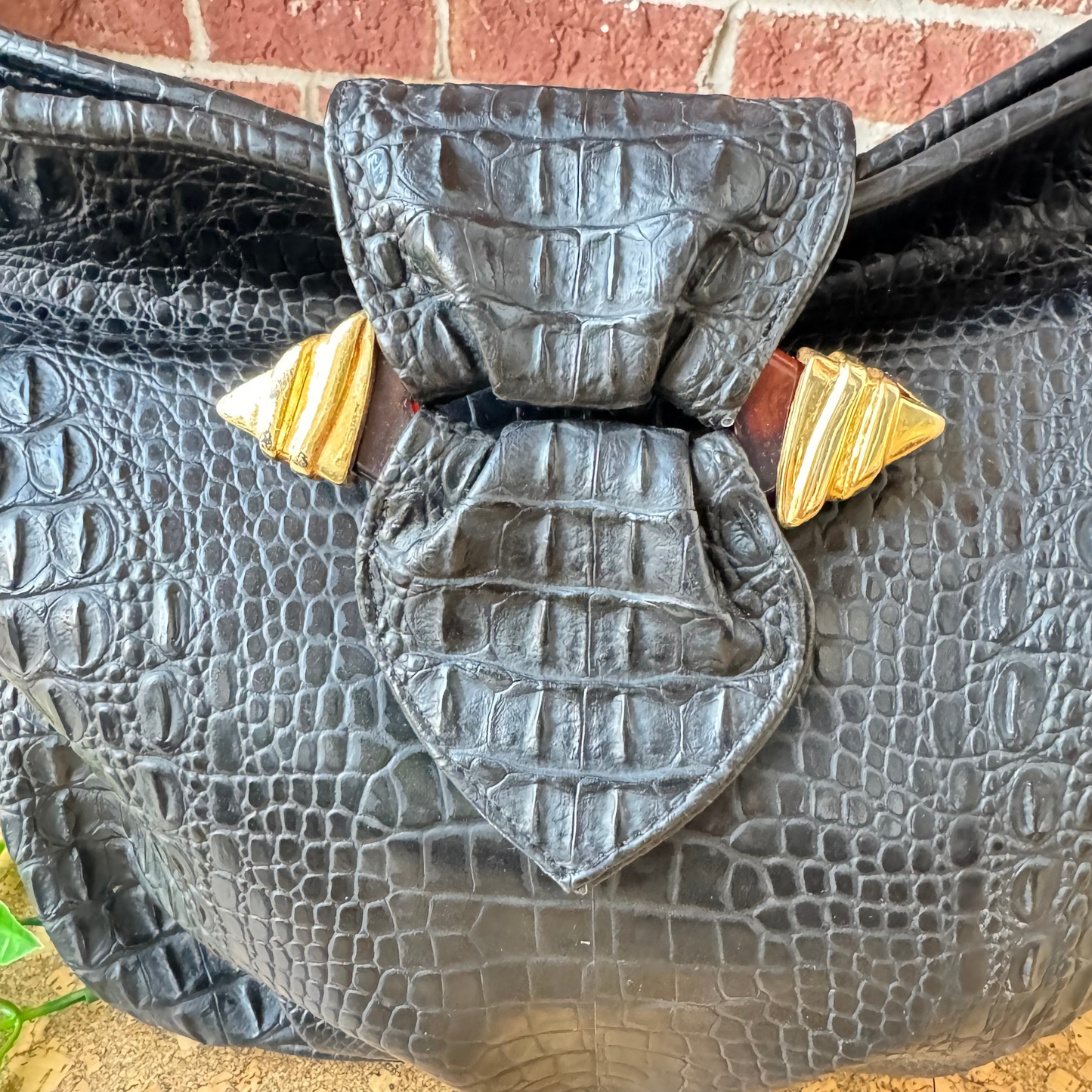 The Sienna - Black Leather Croc Embossed Shoulder Bag