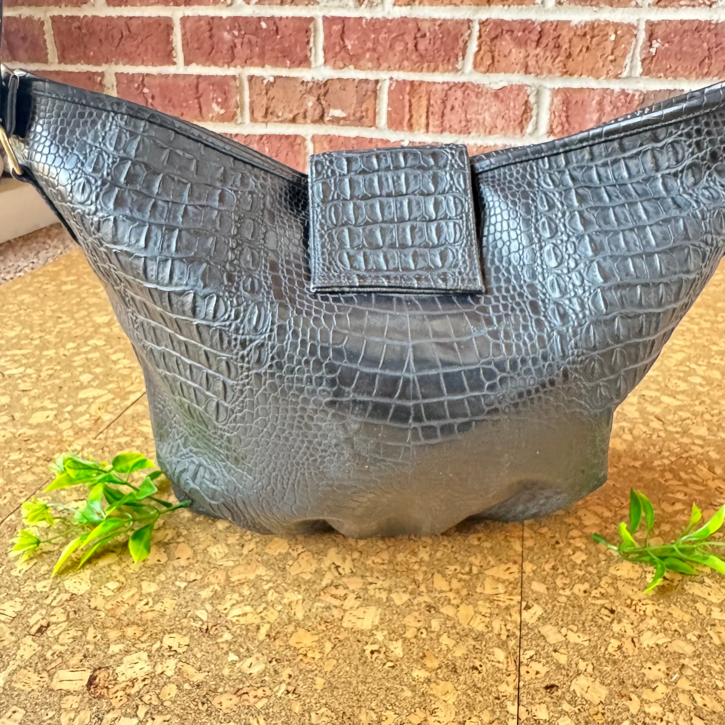 The Sienna - Black Leather Croc Embossed Shoulder Bag