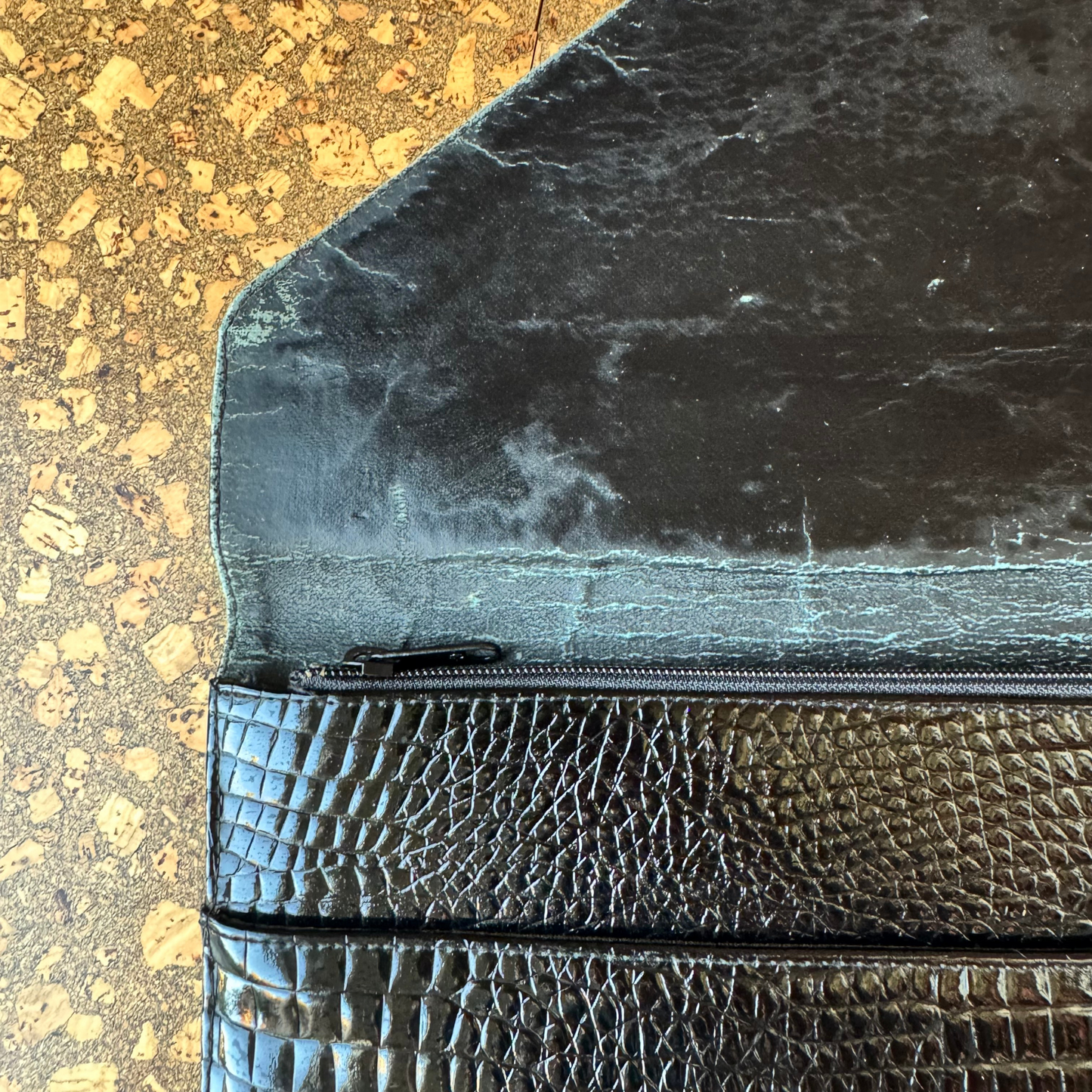 The Janet - Vintage Black Leather Minimalist Clutch Embossed Snakeskin Pattern Purse