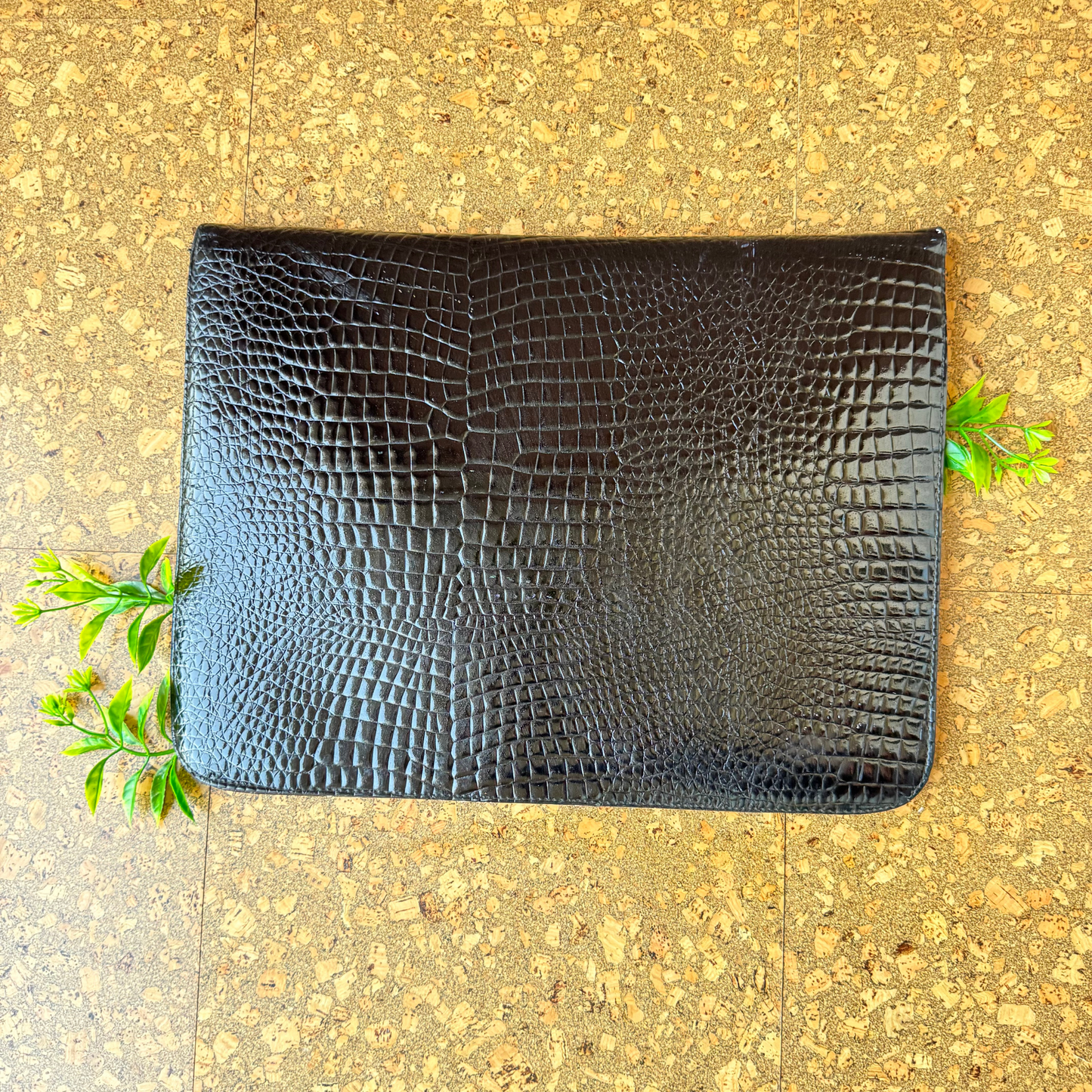The Janet - Vintage Black Leather Minimalist Clutch Embossed Snakeskin Pattern Purse