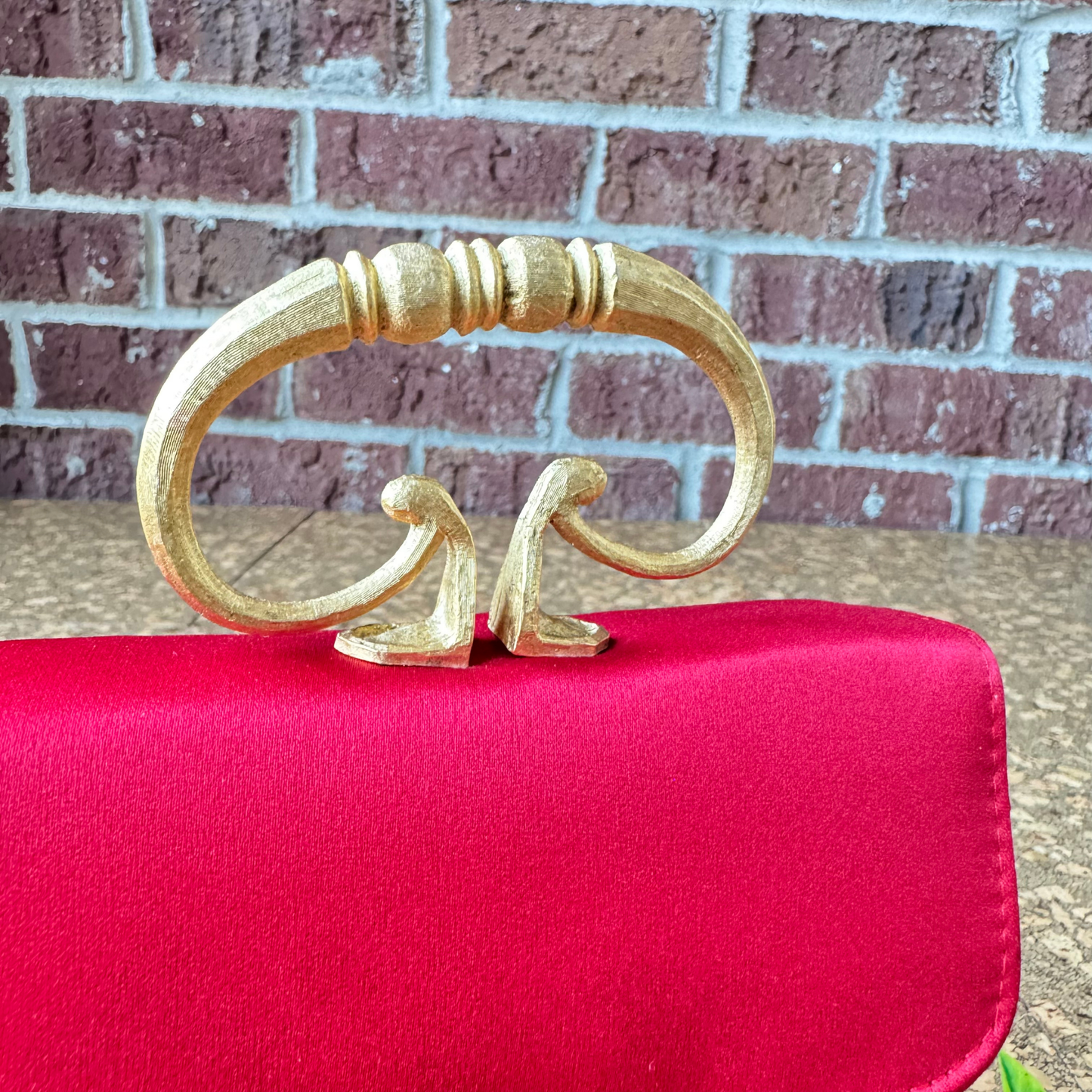 The Veronica - Vintage Red Satin Evening bag with sculptural handle