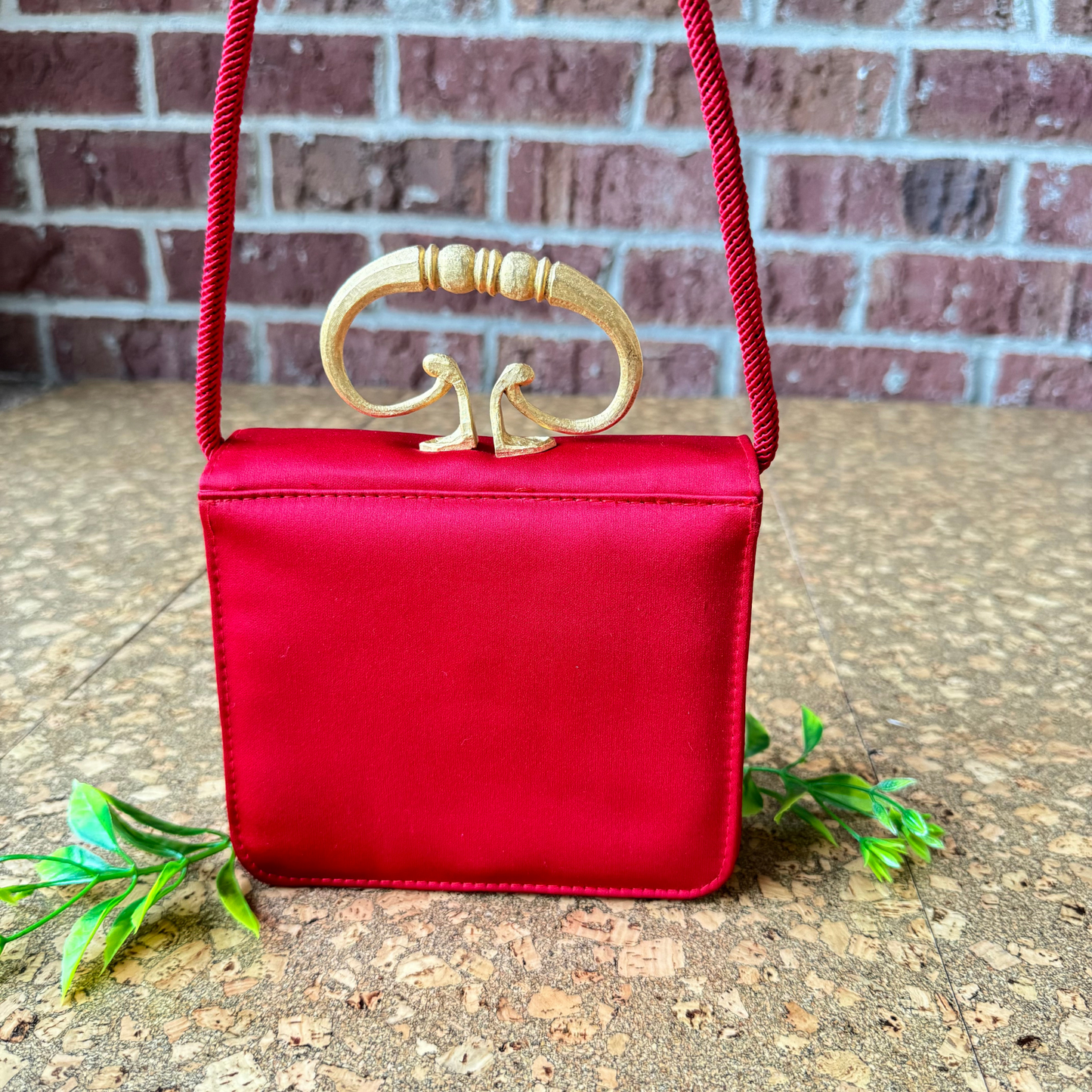 The Veronica - Vintage Red Satin Evening bag with sculptural handle