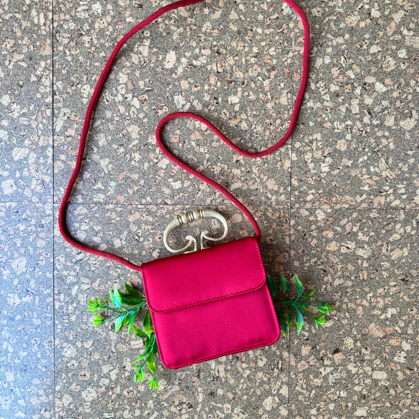 The Veronica - Vintage Red Satin Evening bag with sculptural handle