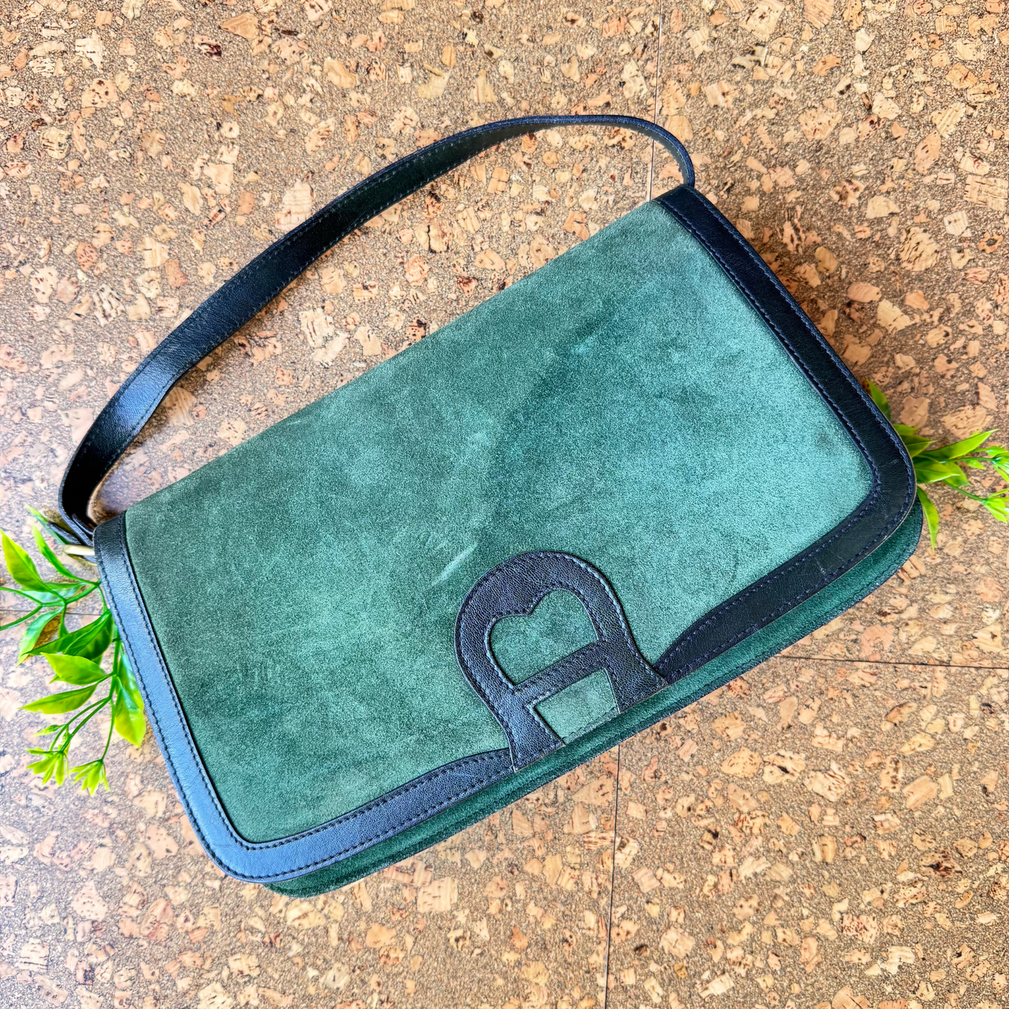 The Etienne - Rare Vintage Etienne Aigner Suede Shoulder Bag in Deep Green