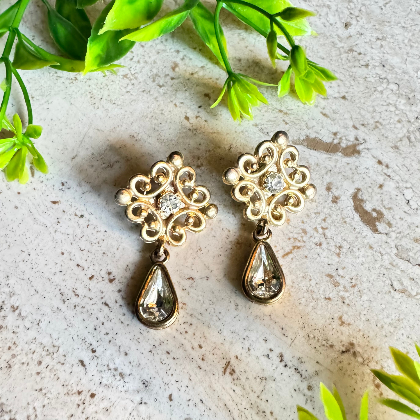 The Grace – Vintage Scrollwork Teardrop Earrings with Crystal Accents ✨