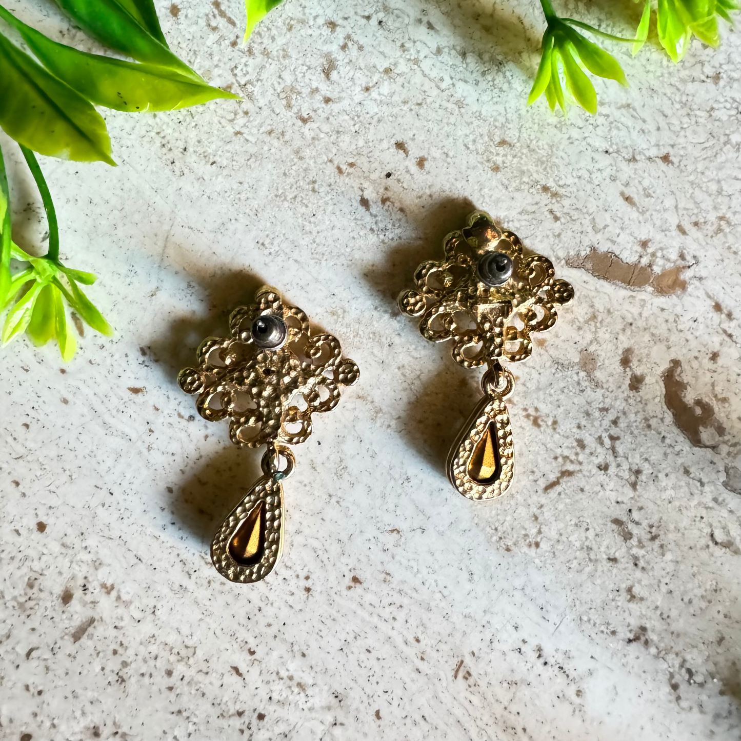 The Grace – Vintage Scrollwork Teardrop Earrings with Crystal Accents ✨