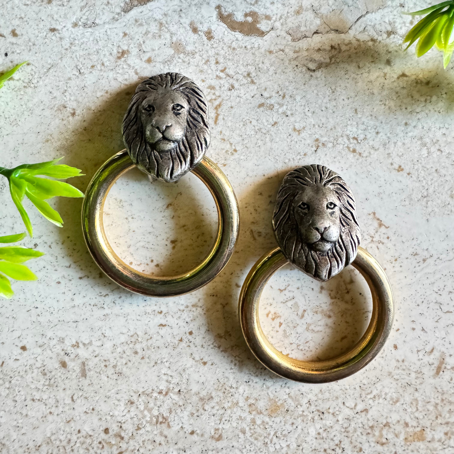The Aretha – Vintage Lion Head Door Knocker Statement Earrings