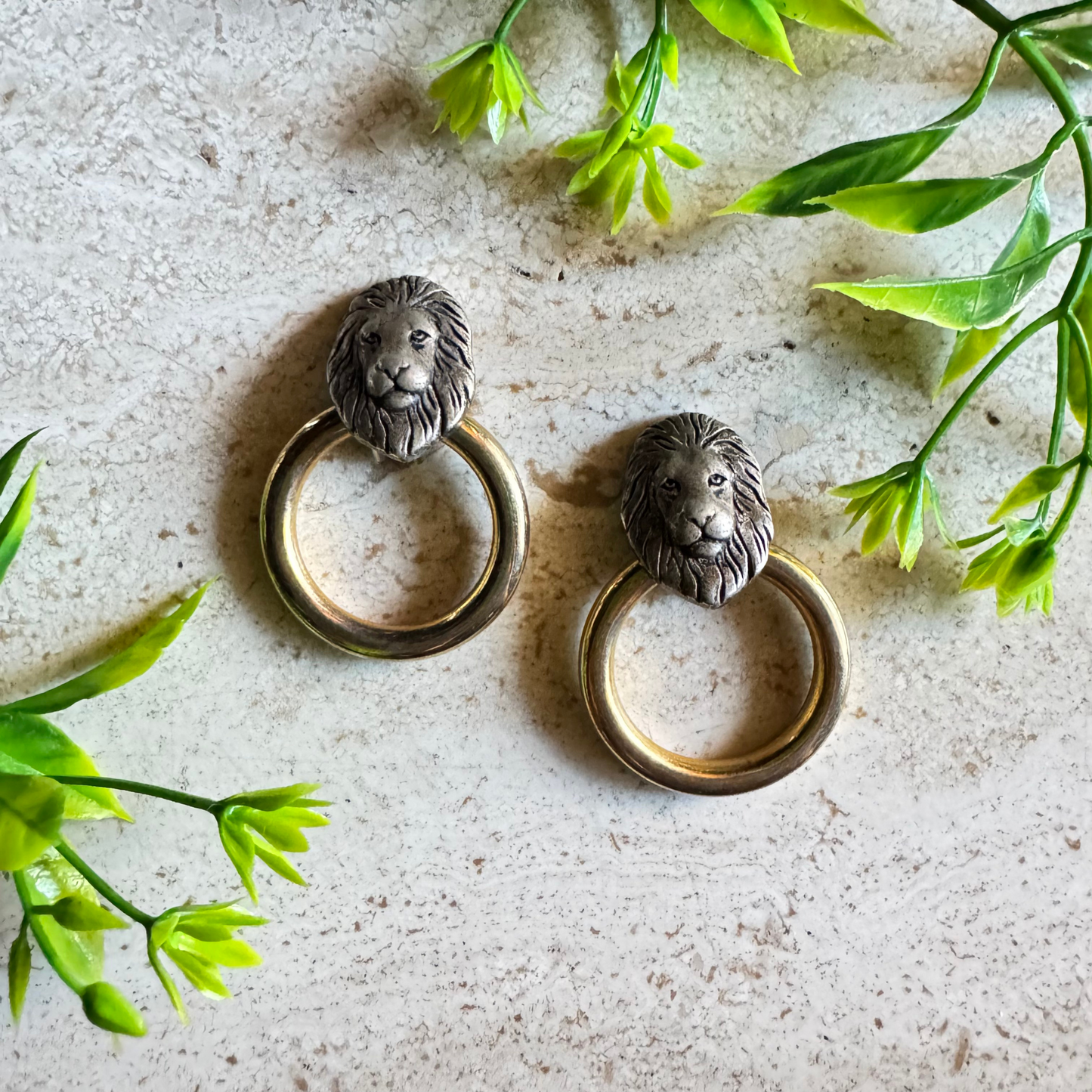The Aretha – Vintage Lion Head Door Knocker Statement Earrings