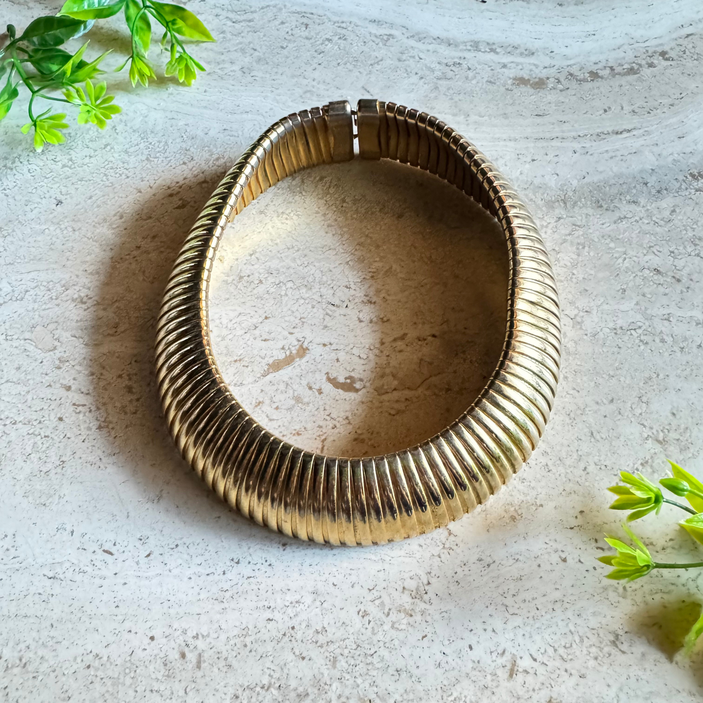 The Cleopatra Collar - Vintage Gold - Tone Ribbed Choker with Flex Fit ✨