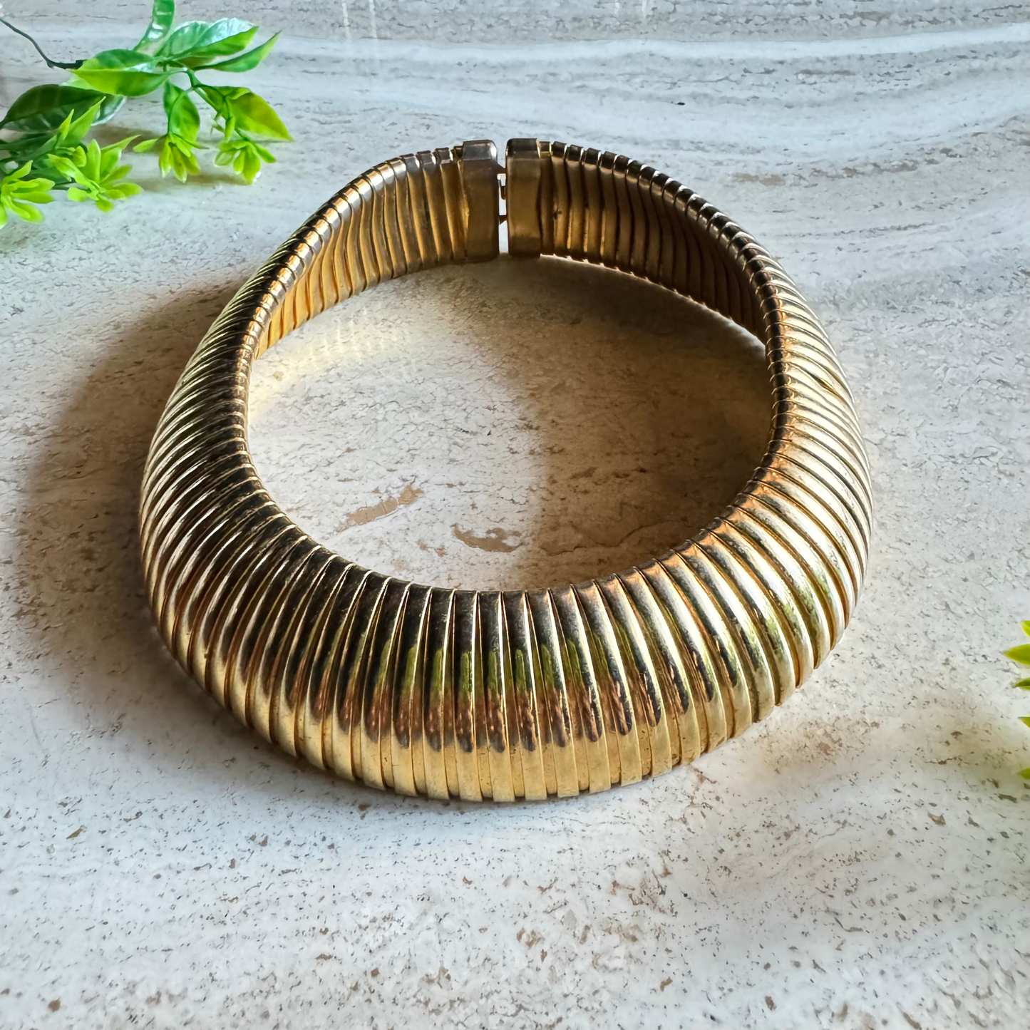 The Cleopatra Collar - Vintage Gold - Tone Ribbed Choker with Flex Fit ✨