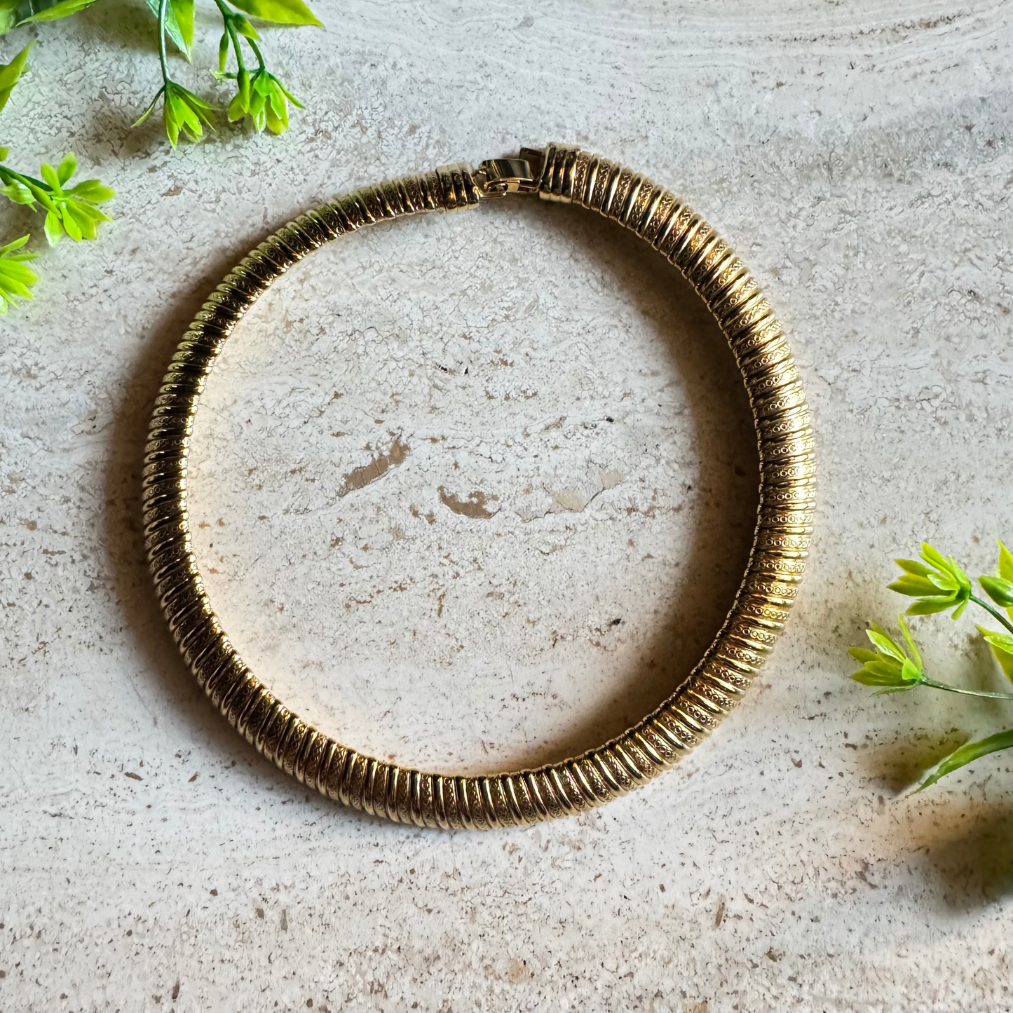 The Coretta - Vintage Etched Gold Torque Collar Necklace