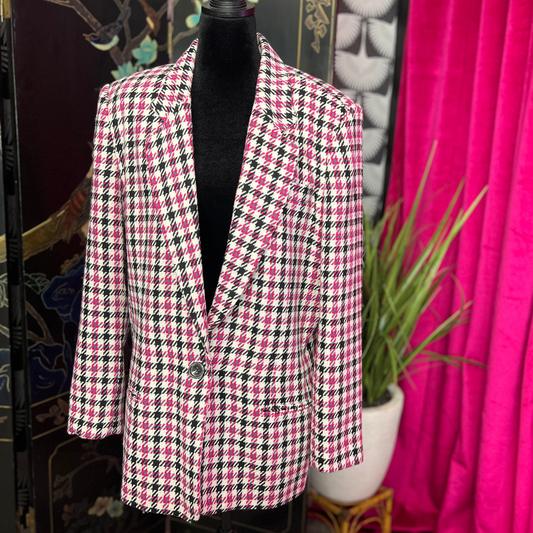 The Editor – Vintage Pink & Black Plaid Tweed Jacket
