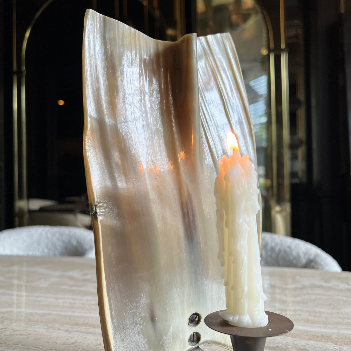 The Christine - Vintage Buffalo Horn Candle Holder with Tripod Base