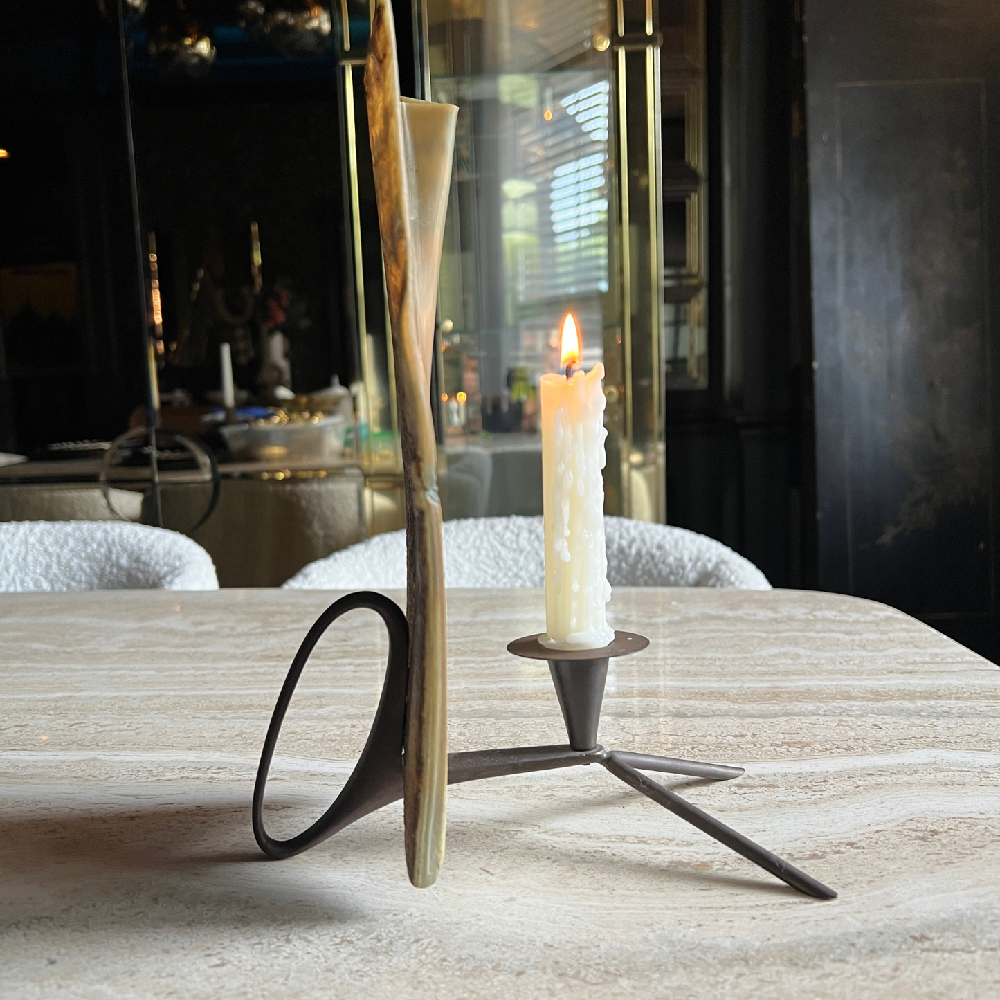 The Christine - Vintage Buffalo Horn Candle Holder with Tripod Base