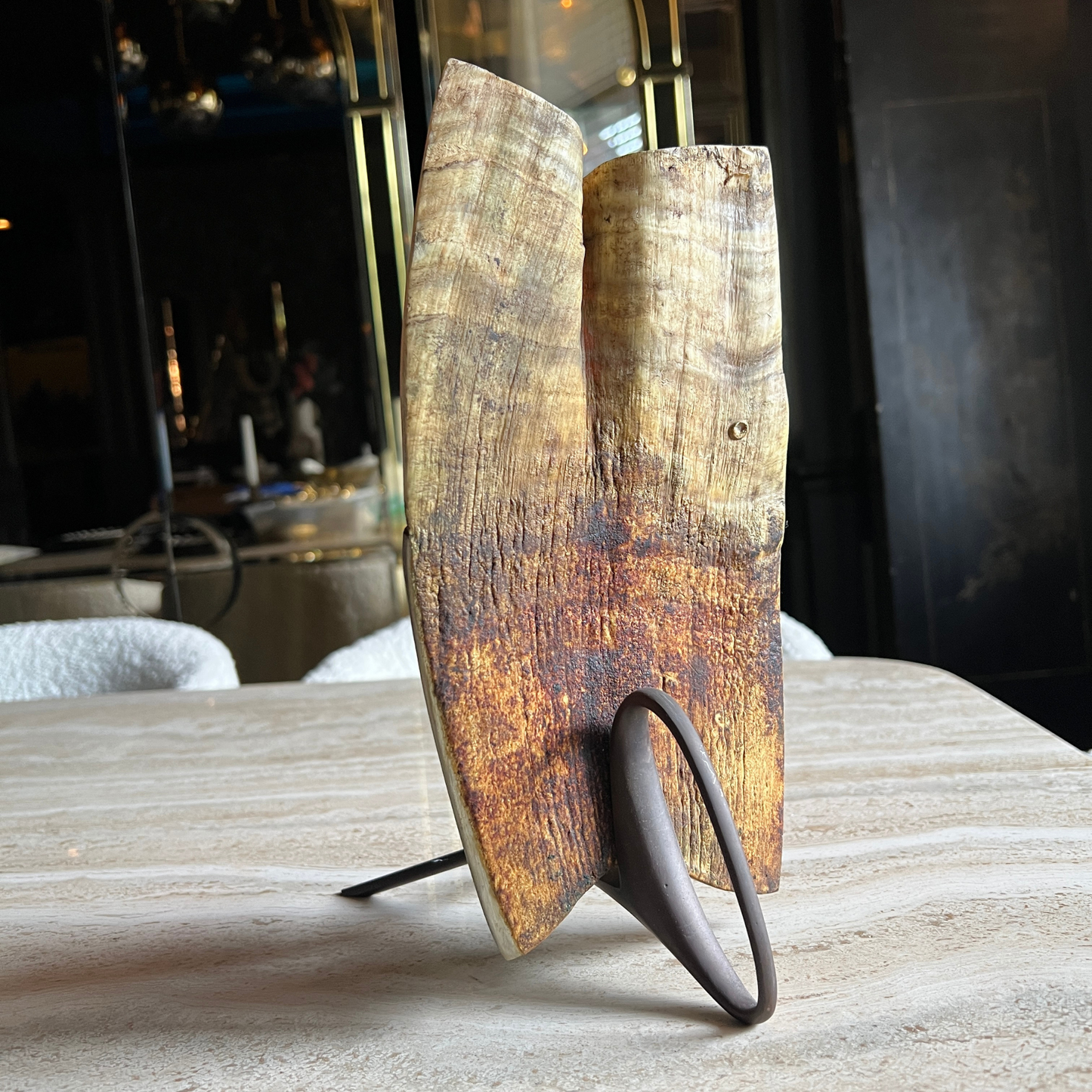 The Christine - Vintage Buffalo Horn Candle Holder with Tripod Base