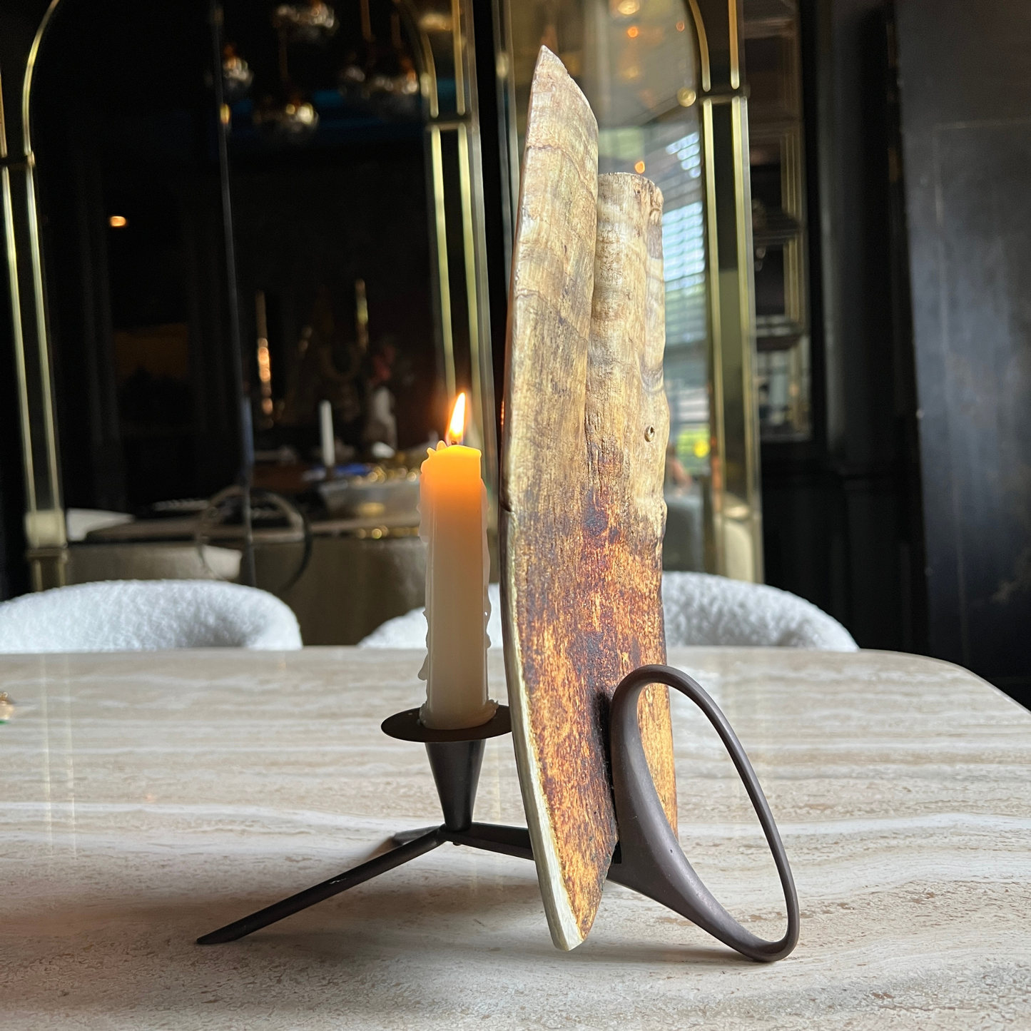 The Christine - Vintage Buffalo Horn Candle Holder with Tripod Base