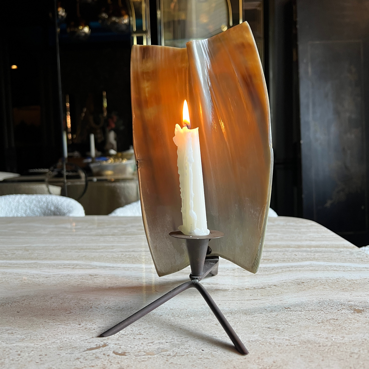 The Christine - Vintage Buffalo Horn Candle Holder with Tripod Base