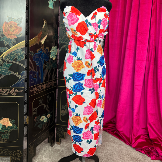 The Bloom Belle – Strapless Sweetheart Floral Tube Dress L