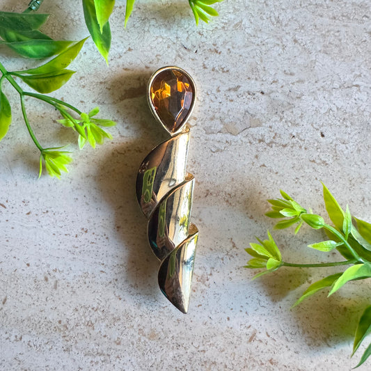 The Naomi - Sculptural Spiral Brooch with Amber Glass Accent