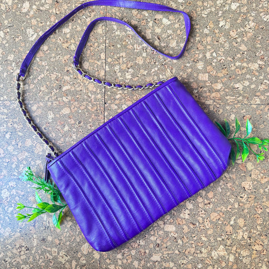 The Latifah - Regal Purple Leather Clutch Conversion w/ Gold Chain