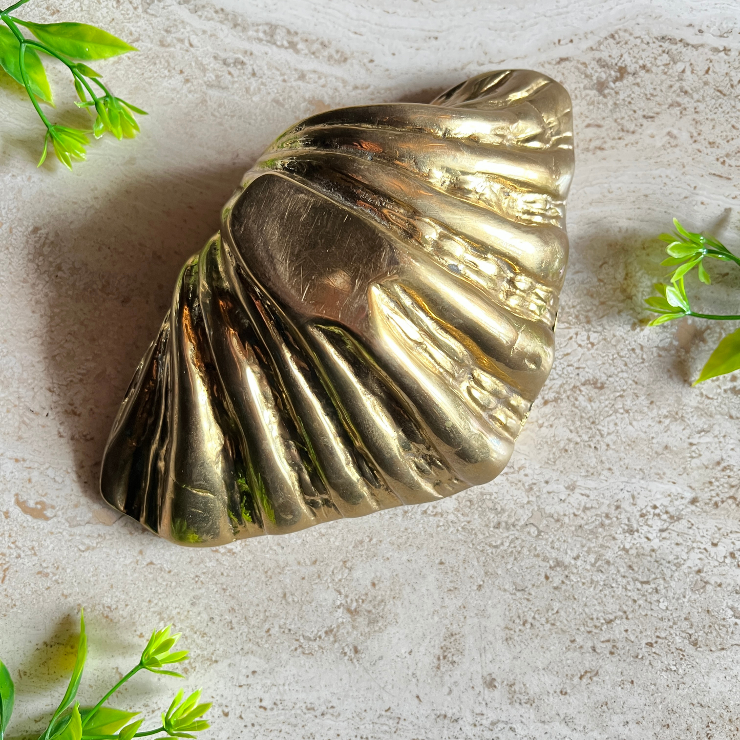 The Selene - Vintage Solid Brass Clam Shell Coastal Luxe Catchall / Trinket Dish