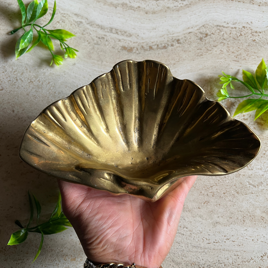 The Selene - Vintage Solid Brass Clam Shell Coastal Luxe Catchall / Trinket Dish