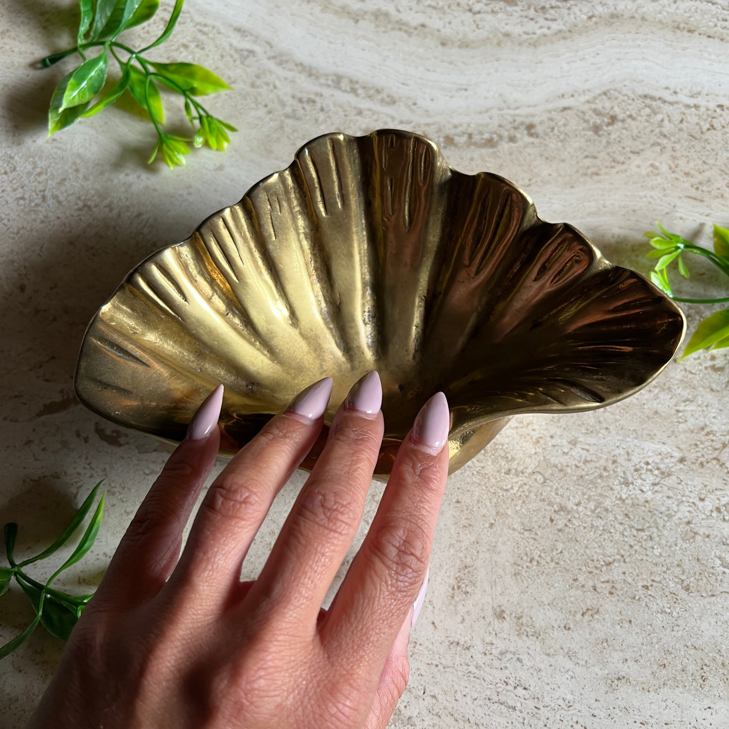 The Selene - Vintage Solid Brass Clam Shell Coastal Luxe Catchall / Trinket Dish