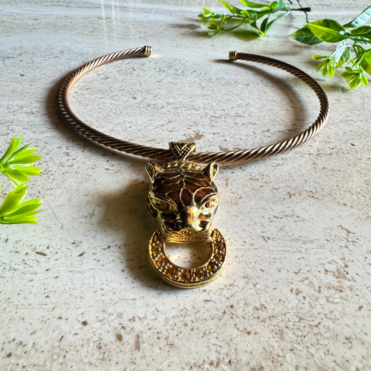 The Chaka - Vintage Statement Torque Collar Necklace with Jeweled Panther Pendant ✨