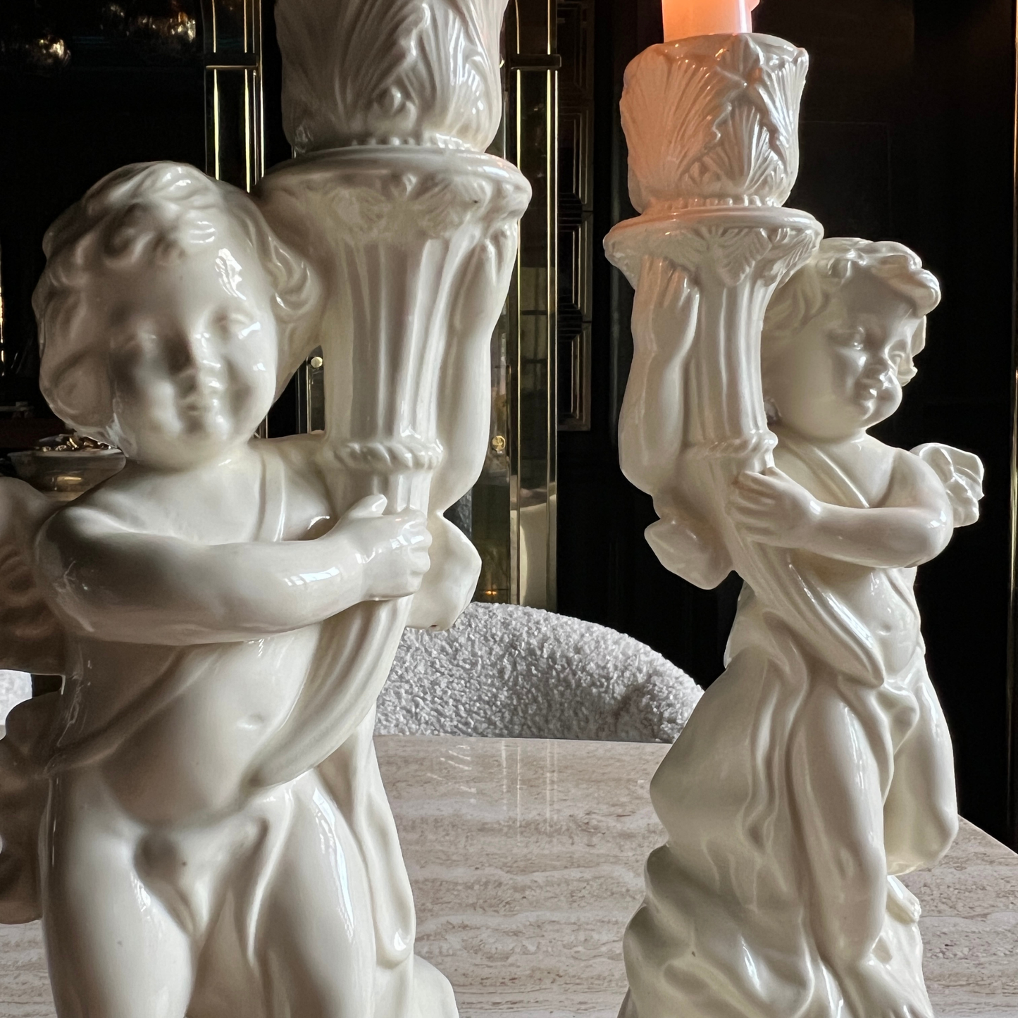 Heaven Sent  - Vintage Porcelain Cherub Candlestick Holders (set of 2)