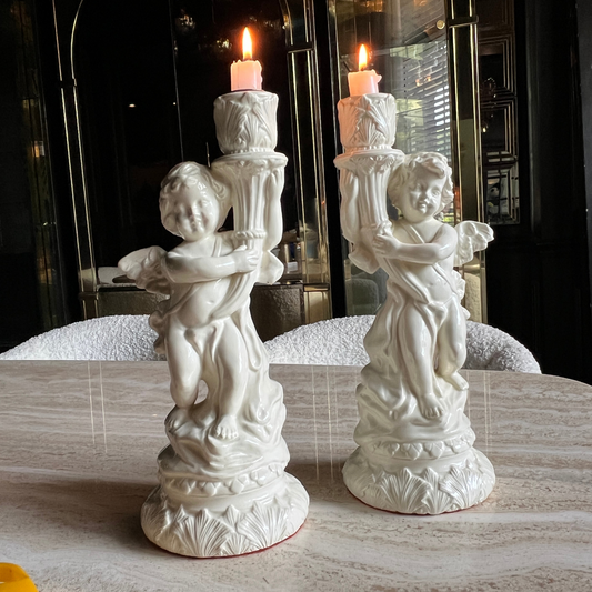 Heaven Sent  - Vintage Porcelain Cherub Candlestick Holders (set of 2)