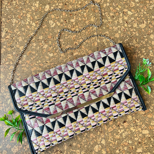 The Lauren - Oversized Woven Clutch w/Pinwheel Multicolored Patterns