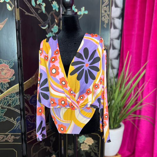 The Naomi - 70's Inspired Psychedelic Floral Wrap Bodysuit from Zara
