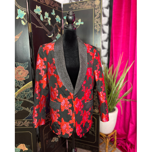 The Luxe  – Saint Lorenzo Red & Black Metallic Woven Floral Jacket