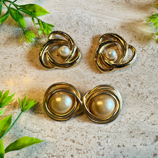 The Alessandra Collection  - Vintage Pearl & Gold Brooch trio