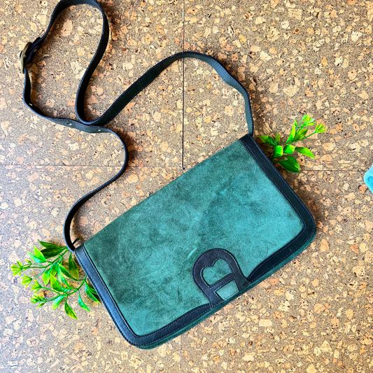 The Etienne - Rare Vintage Etienne Aigner Suede Shoulder Bag in Deep Green