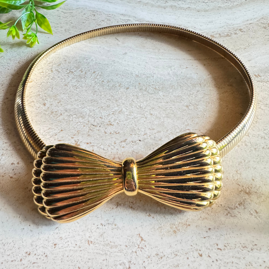 The Diahann - Vintage Gold-Tone Bow Belt with Serpent Flex Band