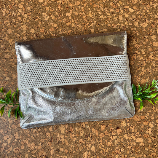 The Alessia - Badgley Mischka Silver Studded Oversized Clutch
