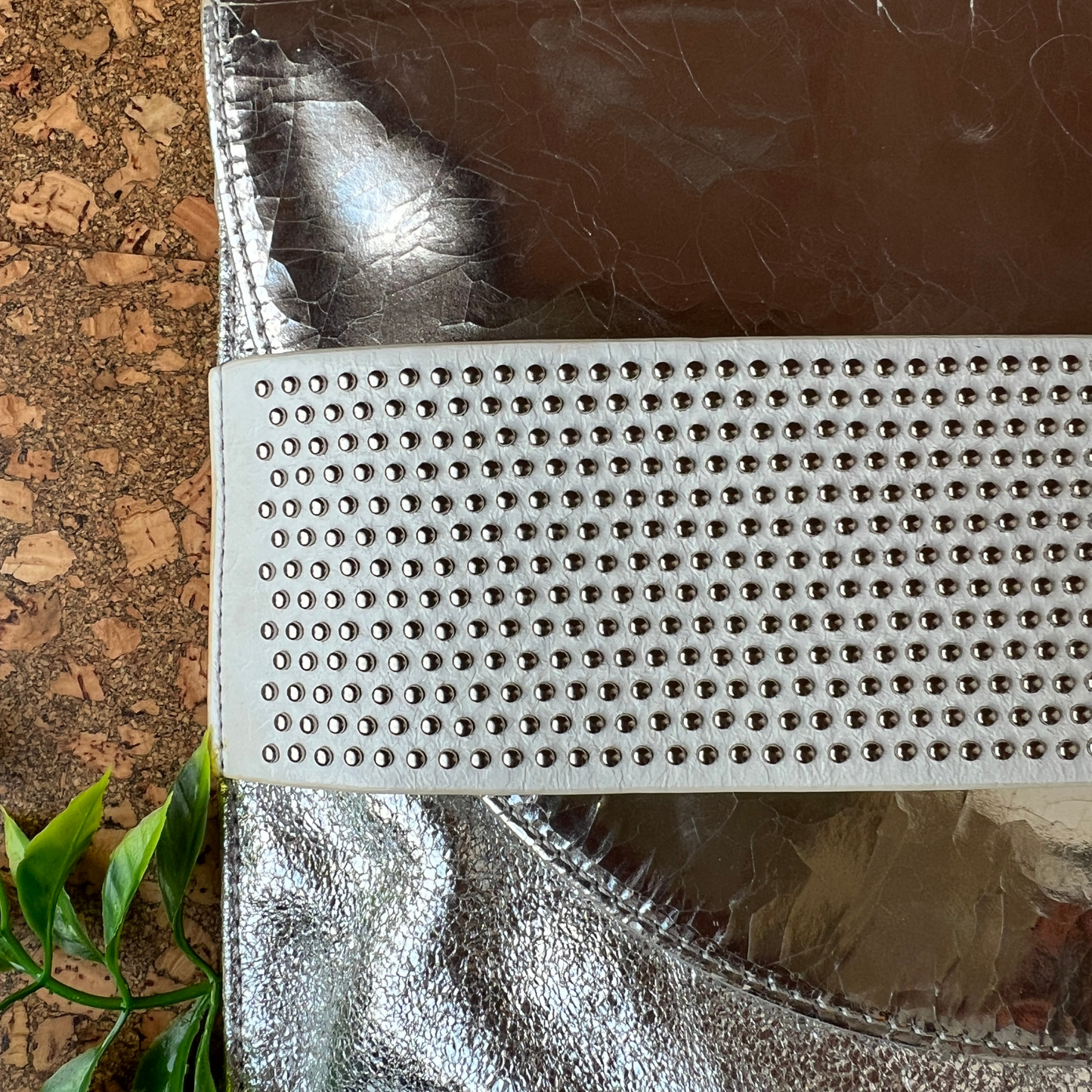 The Alessia - Badgley Mischka Silver Studded Oversized Clutch