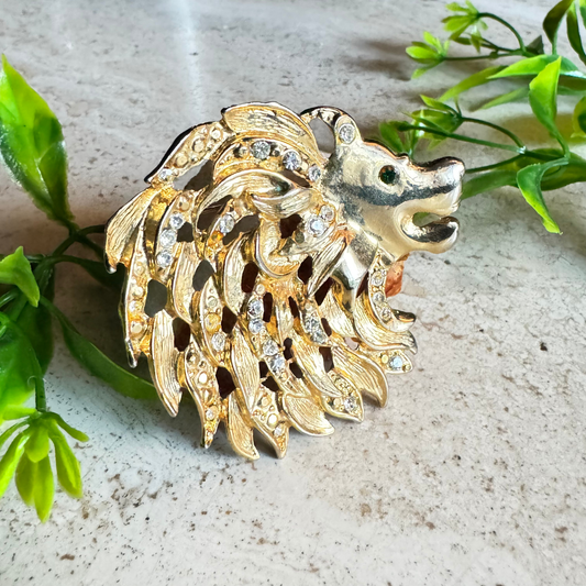 The Sovereign - Vintage Rhinestone Lion Brooch Pin