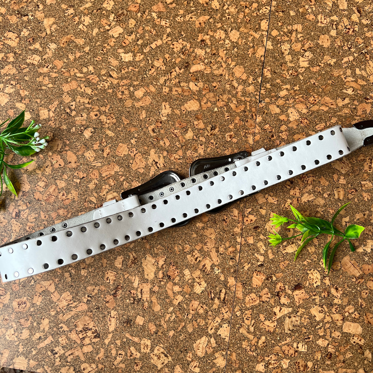The Sasha - White Leather Belt w/Double Crop Buckles & Grommet